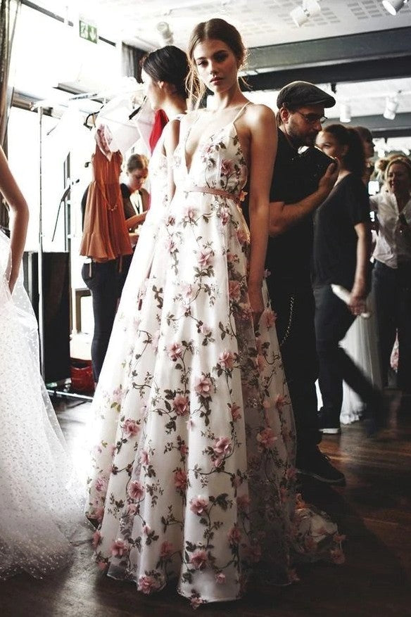 Floral 3D Lace Flowers A Line Fairy Prom Dress Evening Gown TANYA BRIDAL Floral 3D Lace Flowers A Line Fairy Prom Dress Evening Gown TANYA BRIDAL