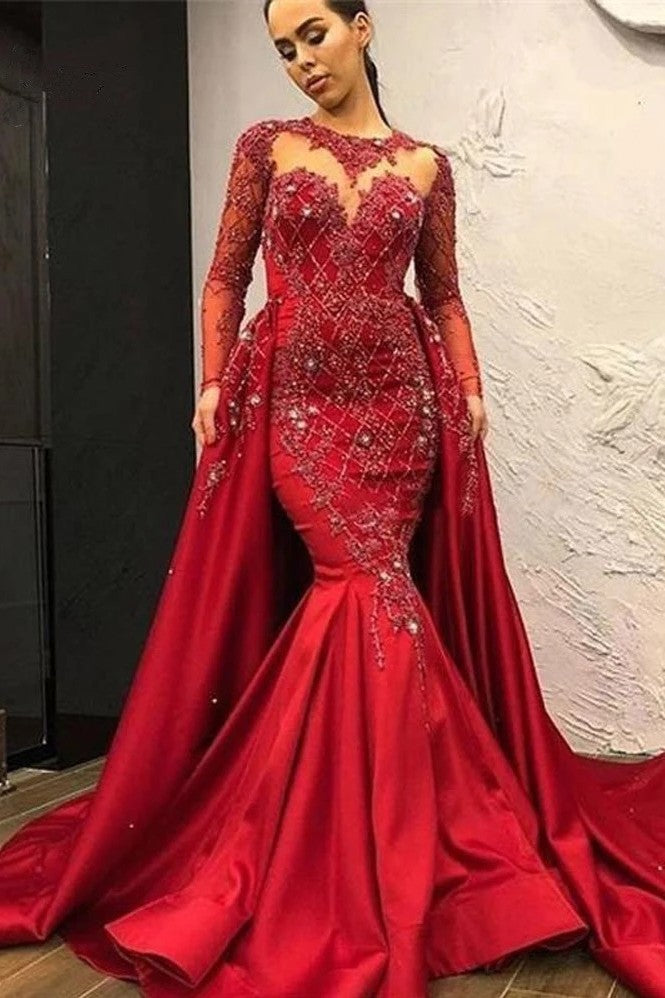 Dubai Luxury Red Crystal Mermaid Evening Dresses With Detachable Train TANYA BRIDAL Dubai Luxury Red Crystal Mermaid Evening Dresses With Detachable Train TANYA BRIDAL