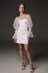 Plisse Tulle Short Wedding Dresses Long Puff Sleeve DW657