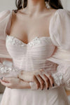 A Line Tulle Sweetheart Bohemian Puffy Sleeves Wedding Bridal Gown
