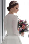 O Neck A-Line  Long Sleeve Ivory Wedding Dress Zipper Back