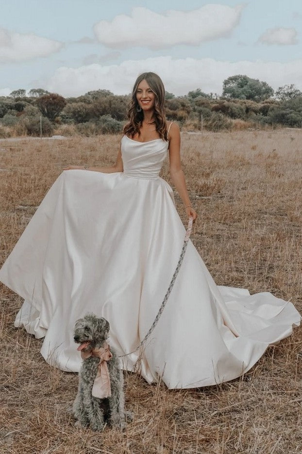 Satin A Line Simple Wedding Dresses Romantic Big Bow Bohemian Bridal G TANYA BRIDAL Satin A Line Simple Wedding Dresses Romantic Big Bow Bohemian Bridal G TANYA BRIDAL