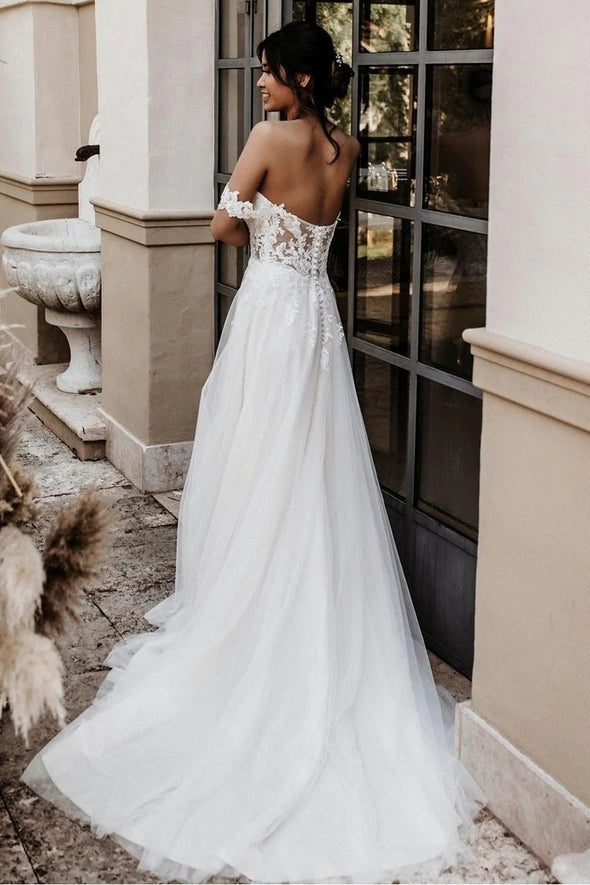 Elegant Bohemian Long Wedding Dress A Line