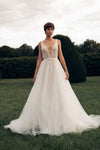 A Line Bohemian Pearls Tulle Wedding Dresses