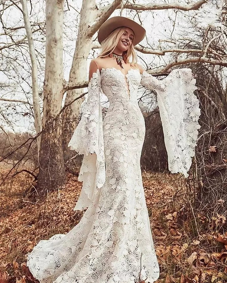 Vintage Crochet Lace Mermaid Wedding Dress TANYA BRIDAL Vintage Crochet Lace Mermaid Wedding Dress TANYA BRIDAL
