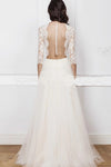 Two Pieces Lace A Line Beige Wedding Dress Long Sleeves