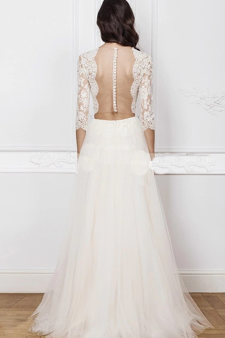 Two Pieces Lace A Line Beige Wedding Dress Long Sleeves TANYA BRIDAL Two Pieces Lace A Line Beige Wedding Dress Long Sleeves TANYA BRIDAL