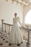 High Collar Long Sleeves A Line Satin Ivory Muslim Wedding Dresses