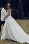 Sweetheart Tulle A Line Appliques Wedding Dresses With Lace