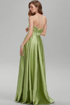 Sage Green Long A Line Evening Dress Prom Gown With Slit