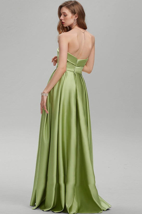 Sage Green Long A Line Evening Dress Prom Gown With Slit TANYA BRIDAL Sage Green Long A Line Evening Dress Prom Gown With Slit TANYA BRIDAL