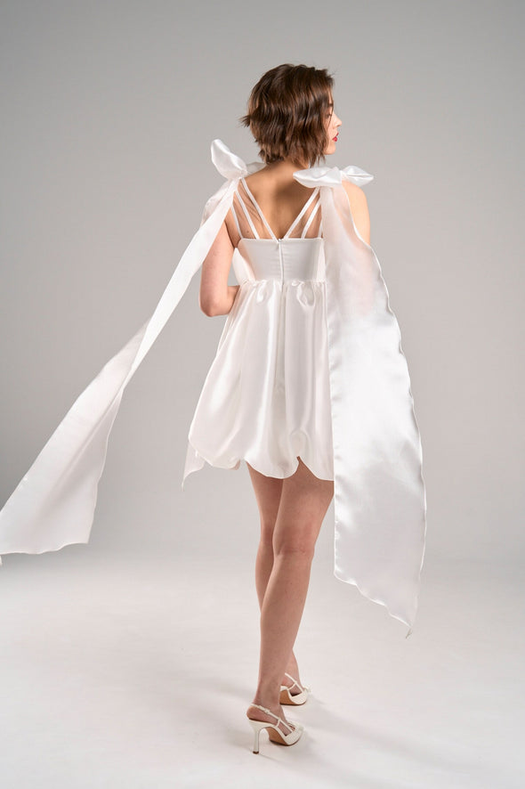 Simple Short Wedding Dress With Bow Ribbon