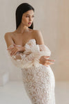Mermaid Lace Wedding Dresses With Detachable Puff Sleeves Champagne Lining ZW922