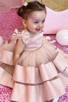 Puffy Layers Pink Flower Girl Dresses Satin Bow Kids