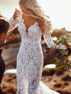Mermaid Lace Backless Chic Wedding Dresses Long Sleeves