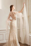 Translucency Champagne Tulle Long Detachable Sleeves With Pearls DG194
