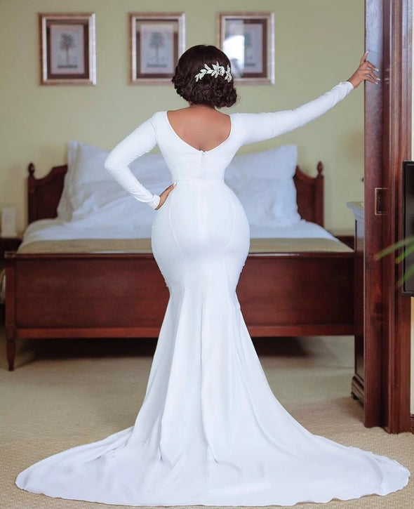 Long Sleeves Wedding Dress Mermaid Simple Bridal Gown