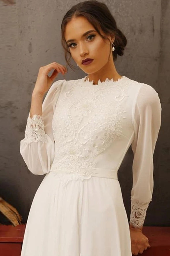 Muslim Wedding Dresses Long Sleeves Chiffon Appliques