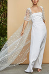 Breathtaking Embroidered Dots Ruffles Bridal Outfit Charming Wedding Cape DJ155