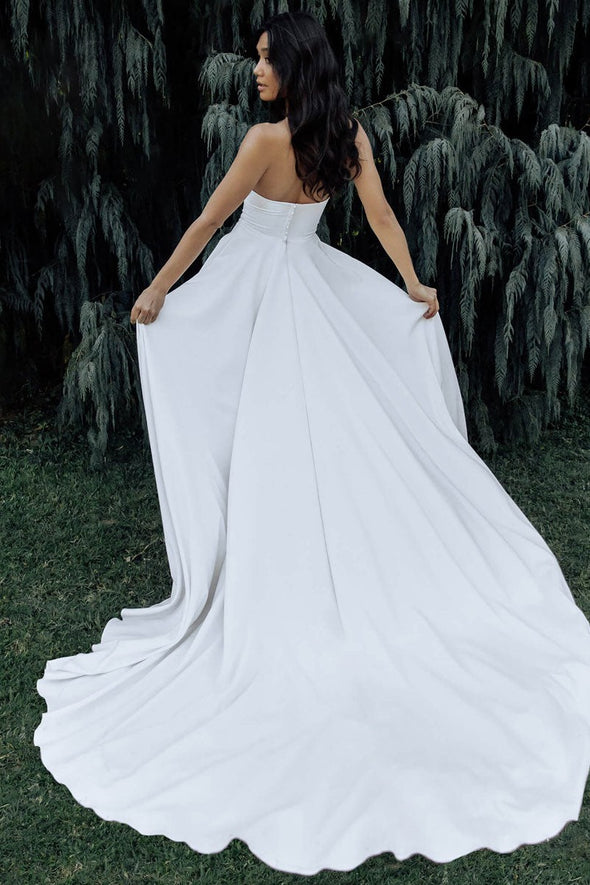 Simple Style A Line Sweetheart Wedding Dress Court Train