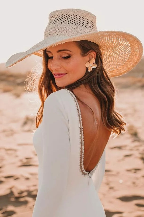 Vintage Crepe Long Sleeve Wedding Dress