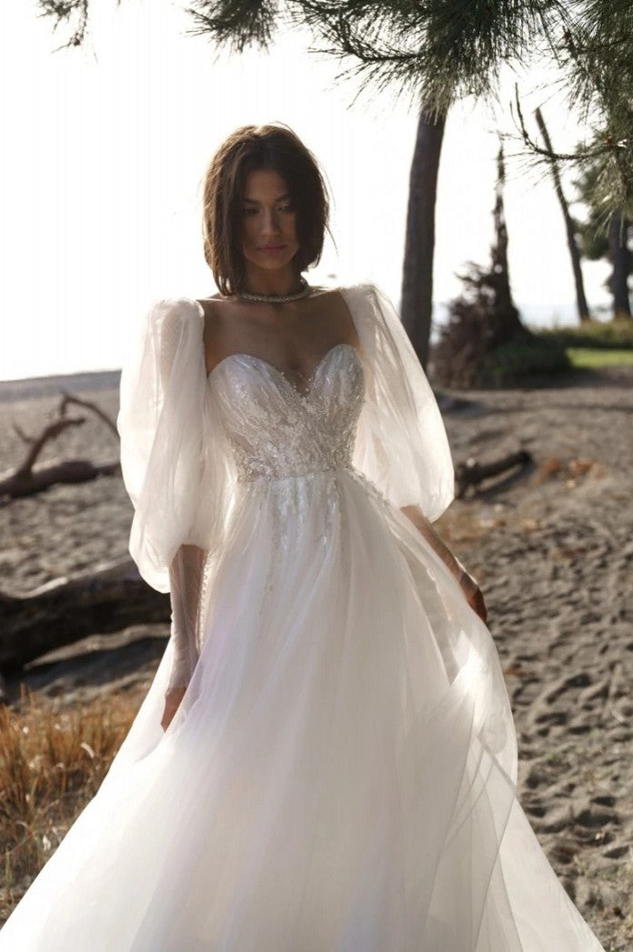 Palace Illusion Tulle Puffy Sleeves Wedding Dresses DQG1412 – TANYA BRIDAL Palace Illusion Tulle Puffy Sleeves Wedding Dresses DQG1412 – TANYA BRIDAL