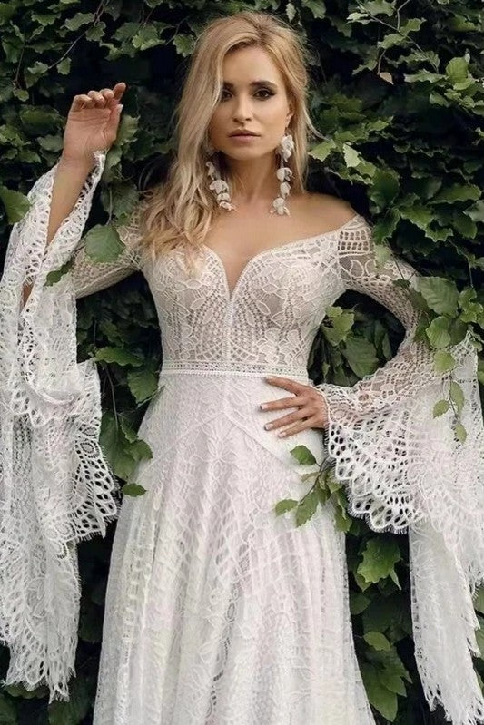Elegant Flared Sleeves Boho Wedding Dress Vintage Vestido De Noiva TANYA BRIDAL Elegant Flared Sleeves Boho Wedding Dress Vintage Vestido De Noiva TANYA BRIDAL