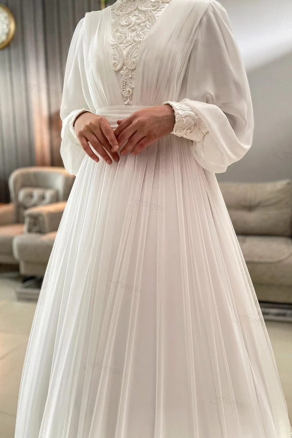 Elegant Lace Muslim Wedding Dresses Dubai Arabic