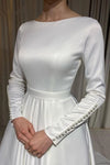 Modest A Line Long Sleeves Wedding Dress With Buttons