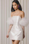 Above Knee Satin Wedding Dresses With Puff Long Sleeves  DW701