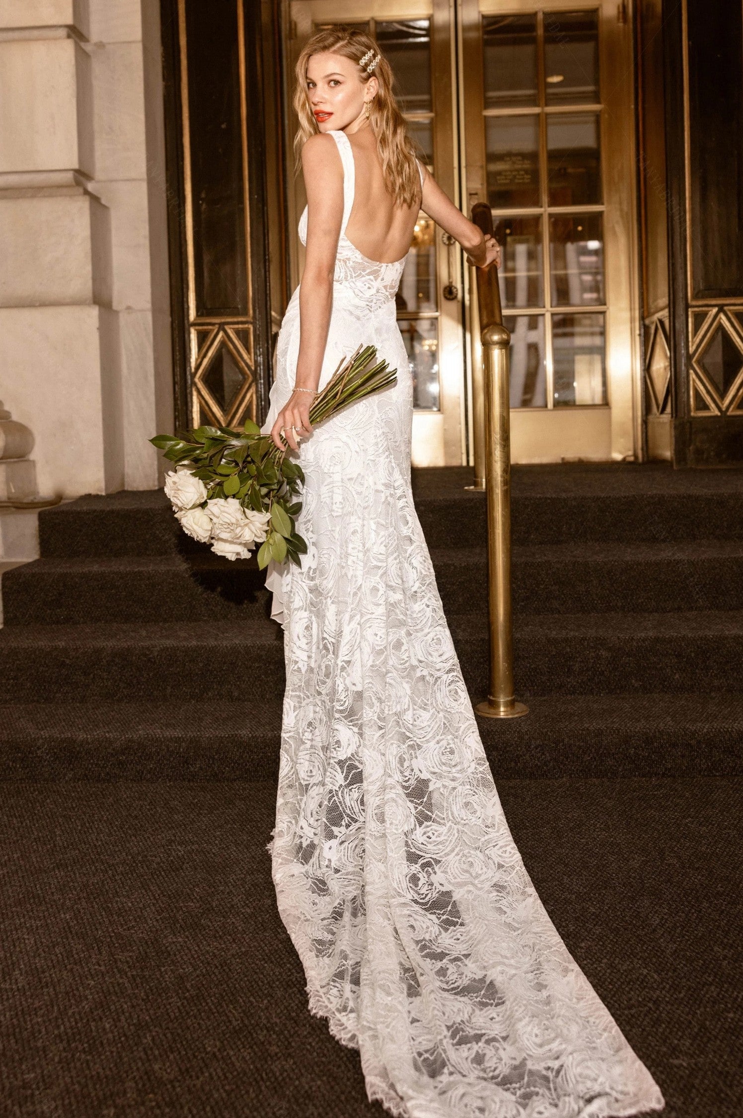 Wildly Romantic Rose Lace Wedding Dresses Asymmetrical Split ZW700 - Wildly Romantic Rose Lace Wedding Dresses Asymmetrical Split ZW700 -