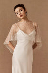 Hand-Sewn Pearl Wedding Cape Romantic Sheer Topper Bridal Bolero DJ165