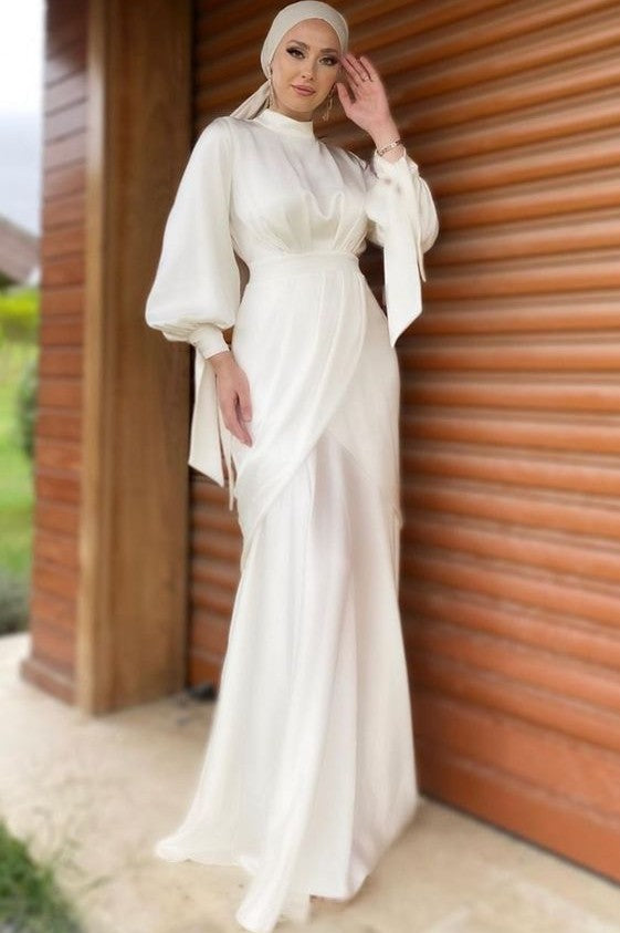 Mermaid Soft Satin Wedding Dress For Muslim Bride