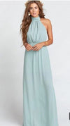 Sage Green Long Chiffon Bridesmaid Dress Bohemian High Collar Skirt