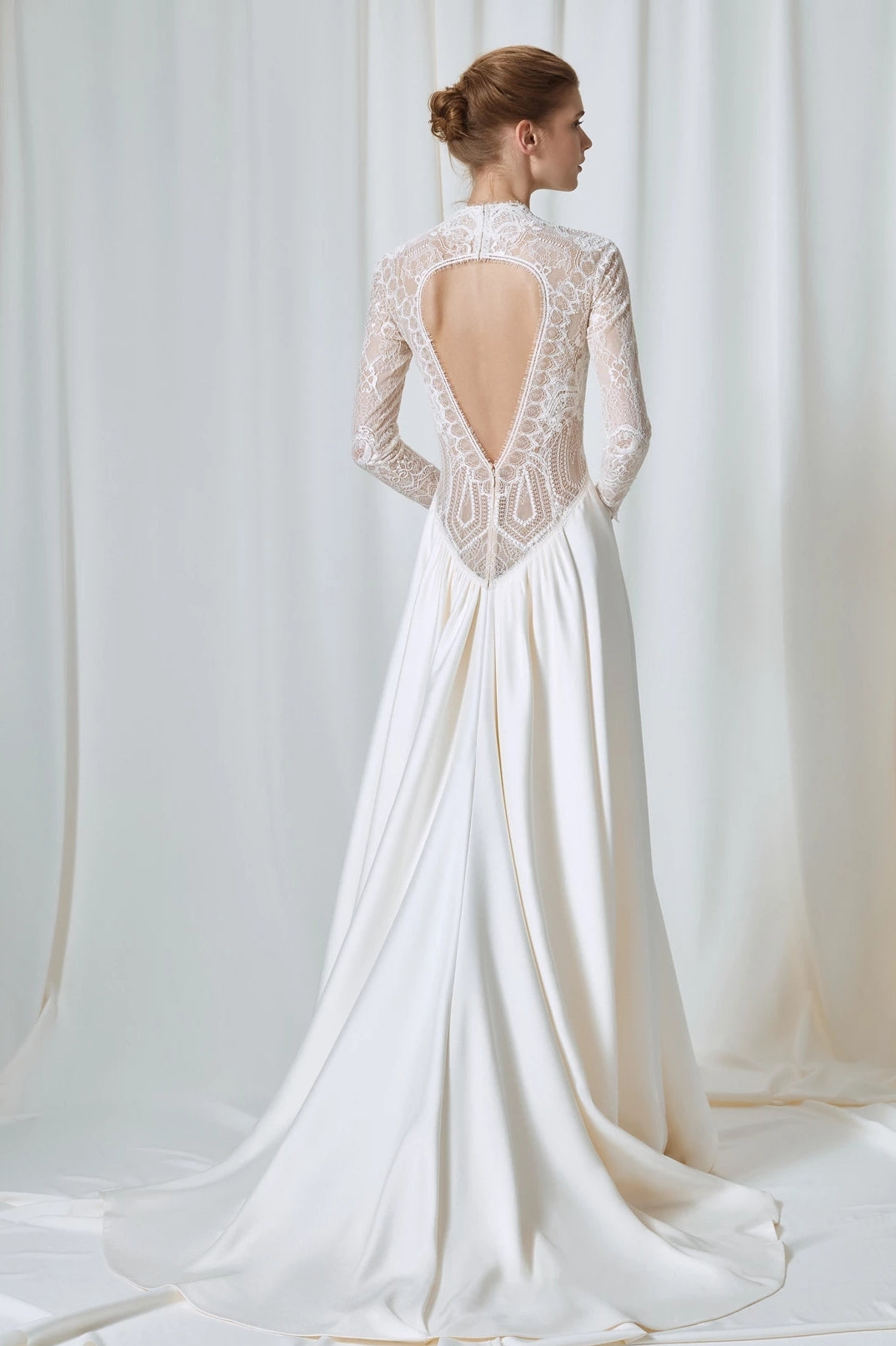 Silk Satin Column Wedding Dresses With V Shaped Lace Bustier ZW911 TANYA BRIDAL Silk Satin Column Wedding Dresses With V Shaped Lace Bustier ZW911 TANYA BRIDAL