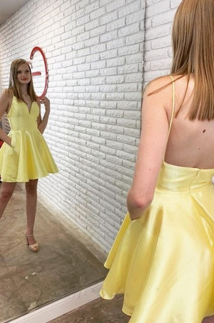 Short Homecoming Dress Yellow Party Dress with Pockets TANYA BRIDAL Short Homecoming Dress Yellow Party Dress with Pockets TANYA BRIDAL