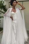 Long Flowy Tulle Bridal Jacket Romantic Wedding Cape Layers Wrap Chic DJ164