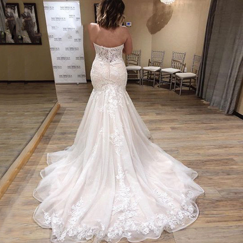Off The Shoulder Elegant Lace Appliqued Mermaid Wedding Dresses TANYA BRIDAL Off The Shoulder Elegant Lace Appliqued Mermaid Wedding Dresses TANYA BRIDAL