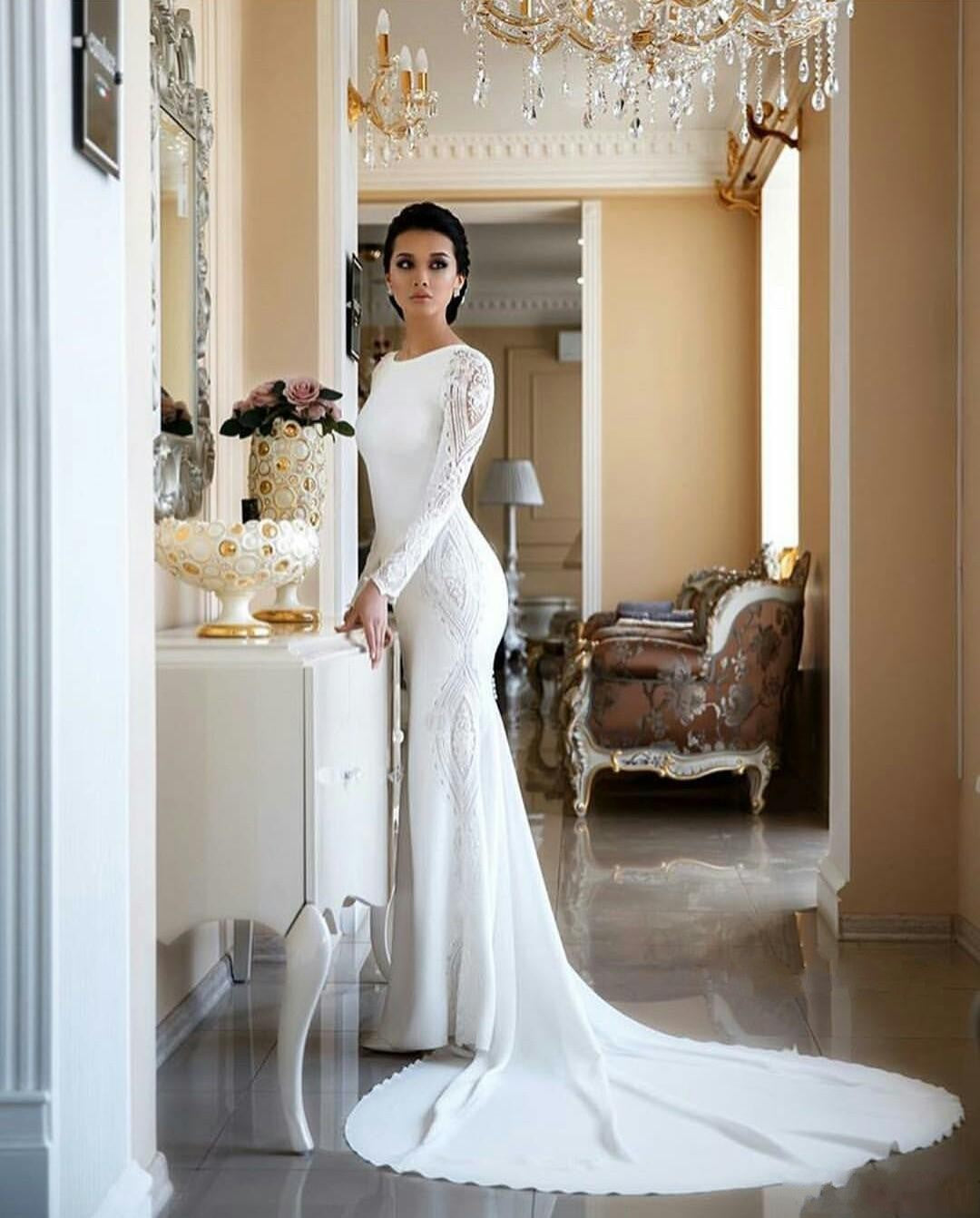 Modest Mermaid Wedding Dresses Lace Appliqued TANYA BRIDAL Modest Mermaid Wedding Dresses Lace Appliqued TANYA BRIDAL