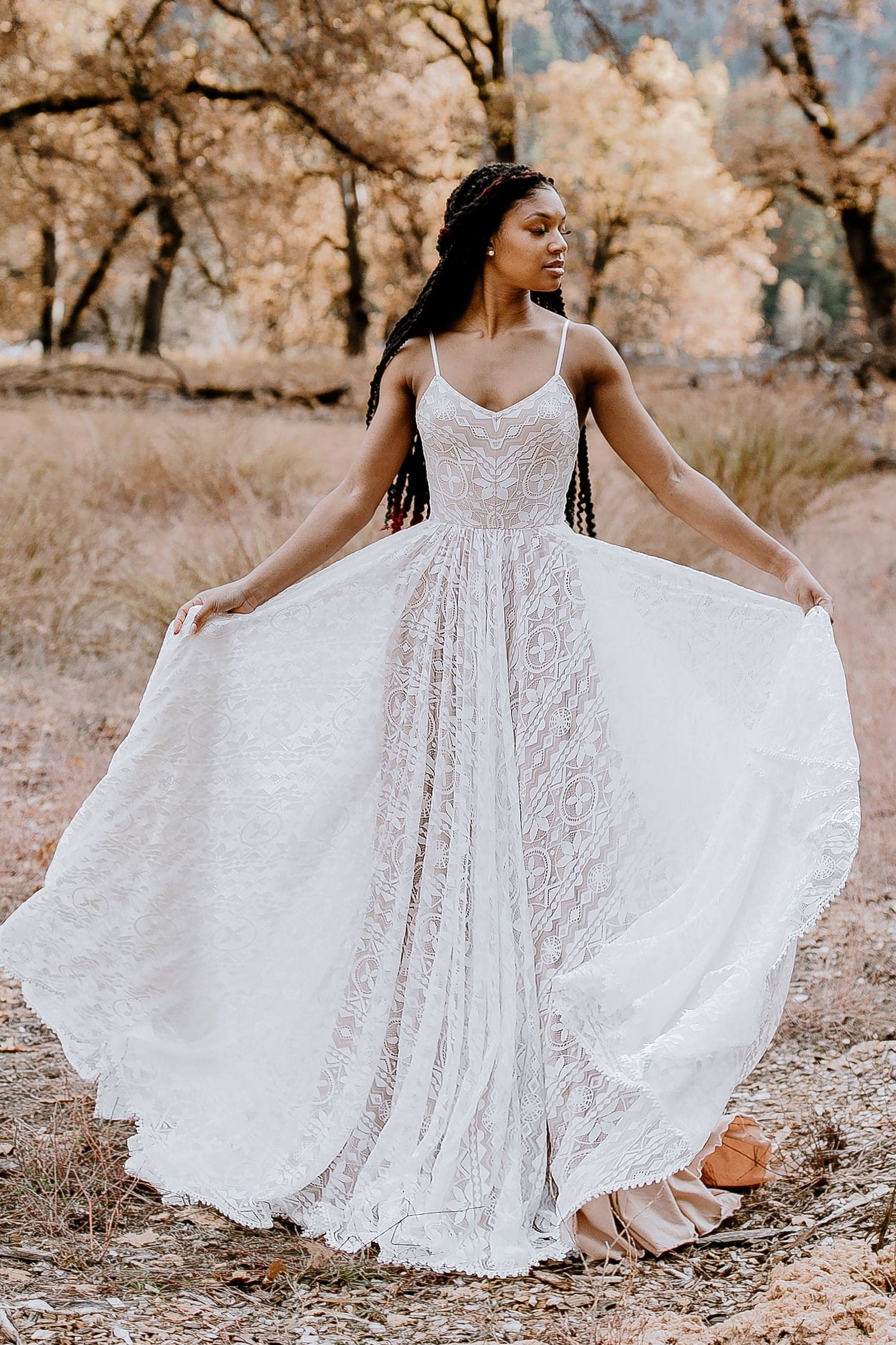 Bohemian Long Lace A Line Wedding Dresses – TANYA BRIDAL Bohemian Long Lace A Line Wedding Dresses – TANYA BRIDAL