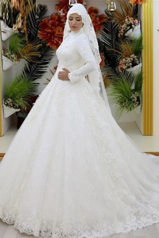 Vestidos De Novia Muslim Lace Wedding Dress Vintage Long Sleeves