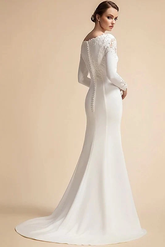 Elegant Simple Mermaid Wedding Dresses Long Sleeves