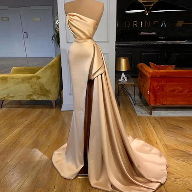 Champagne Mermaid Prom Dresses Long Strapless
