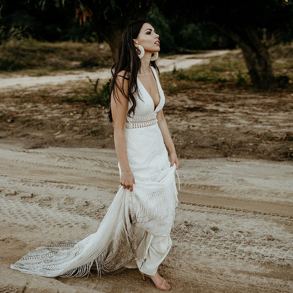 Lace Wedding Dresses Rormantic Tassel Fringe Mermaid Bridal Gowns DW424