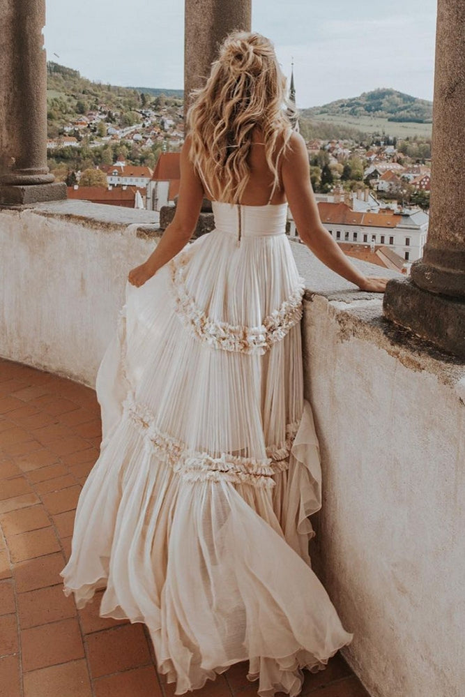 Boho Maxi A Line Bridal Gowns Tiered Skirts Vestido De Noivas DW480 Boho Maxi A Line Bridal Gowns Tiered Skirts Vestido De Noivas DW480