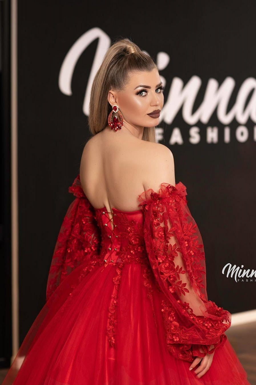 Red Long Sleeves Lace Prom Dress Ball Gown Party Dress TANYA BRIDAL Red Long Sleeves Lace Prom Dress Ball Gown Party Dress TANYA BRIDAL