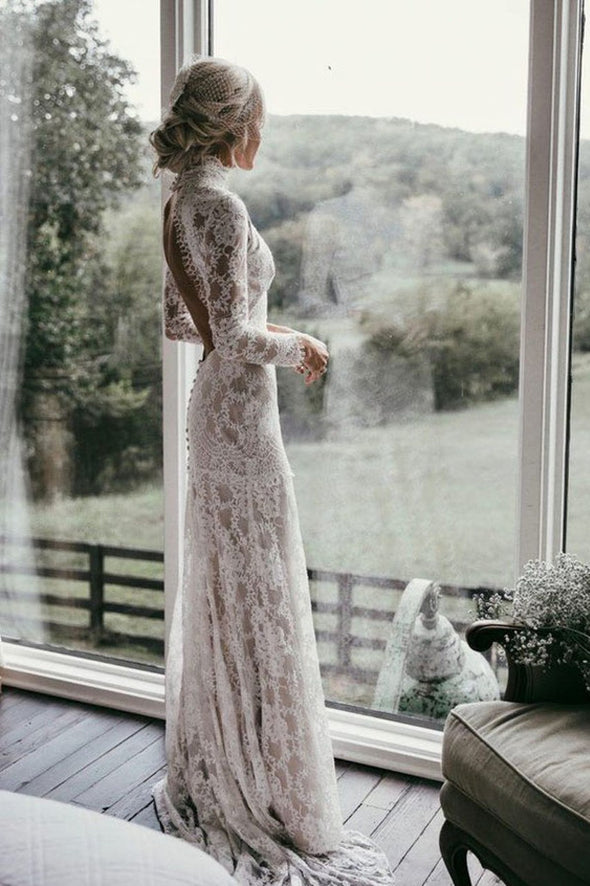 Open Back Lace Fitted Wedding Dress