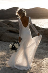 Backless Lace Bohemian Long Sleeves Split Wedding Dresses