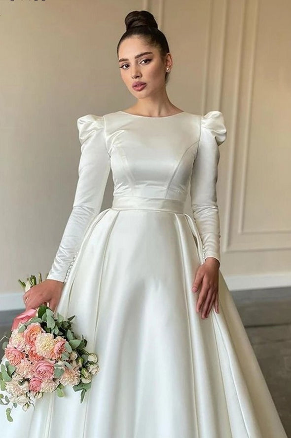 Simple Satin Long Sleeves Wedding Dresses