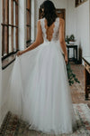 A Line Chic Lace V Back Bohemian Wedding Bridal Dress